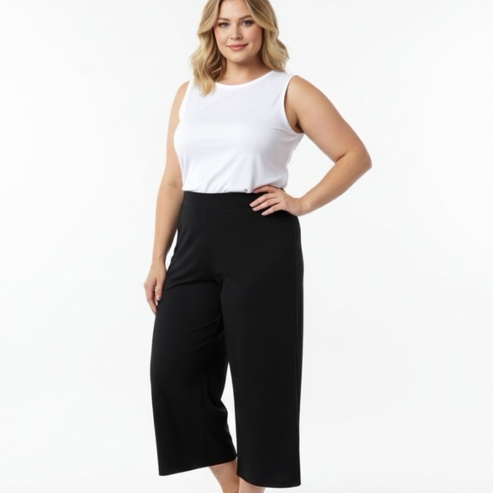 EILEEN FISHER Black Pull-On Cropped Stretchy Capris Pants Size Petite Large